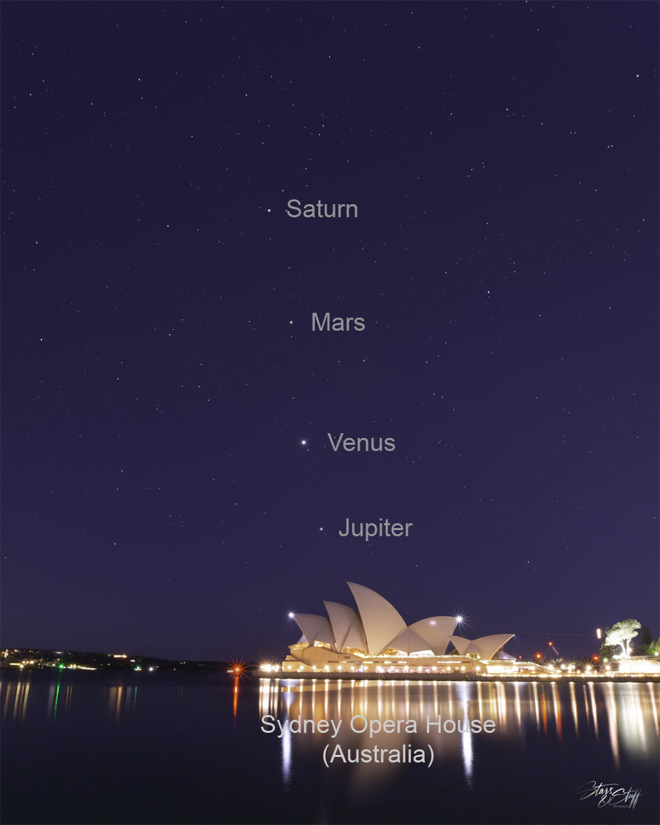 The featured image shows four planets lined up behind the
Sydney Opera House in Australia. The image was taken one morning
in April 2022, just before sunrise.
Please see the explanation for more detailed information.